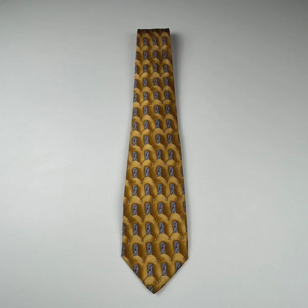 Vintage Robert Talbott Studio XL Yellow‎ Geometric Silk Tie USA